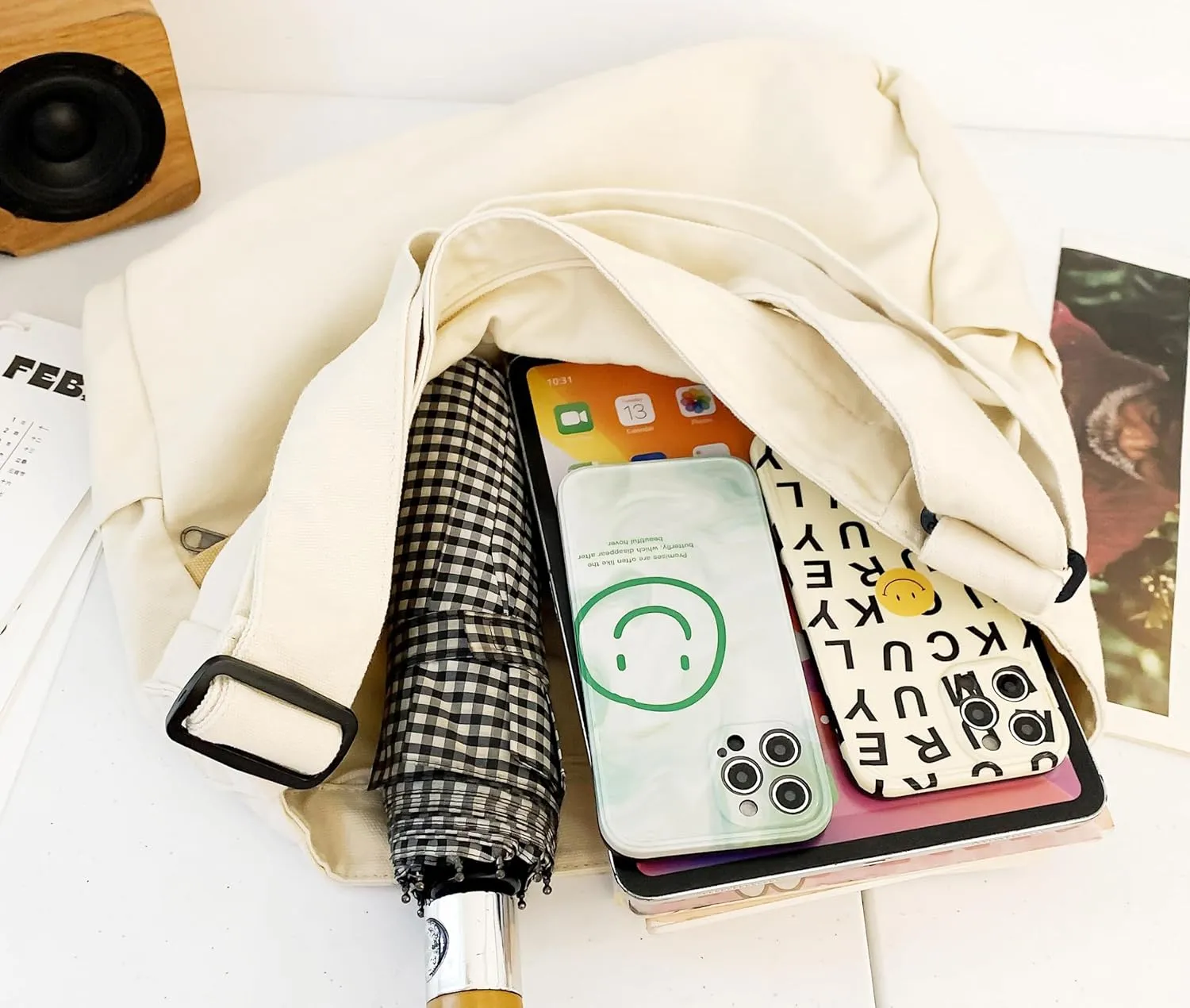 Economical Cotton Canvas Tote Bag,Women Hobo Shoulder Bag Crossbody Handbag with 3 External Pocket,Zipper Closure