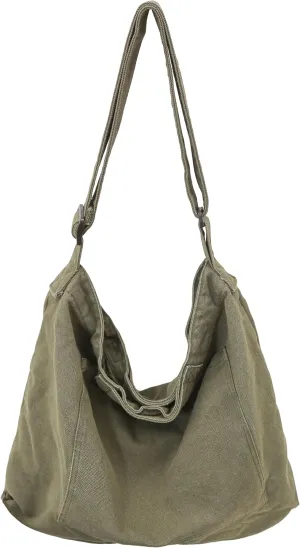 Economical Cotton Canvas Tote Bag,Women Hobo Shoulder Bag Crossbody Handbag with 3 External Pocket,Zipper Closure
