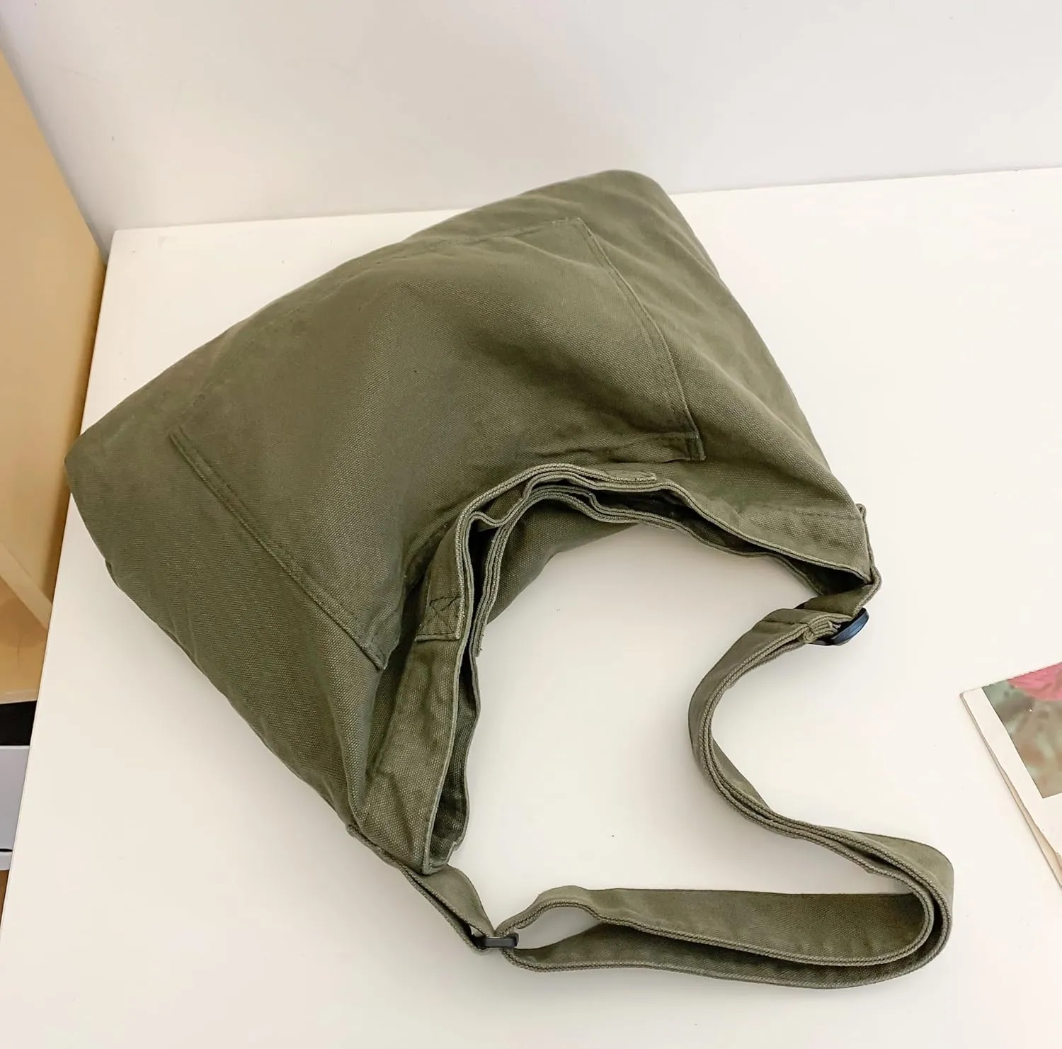 Economical Cotton Canvas Tote Bag,Women Hobo Shoulder Bag Crossbody Handbag with 3 External Pocket,Zipper Closure