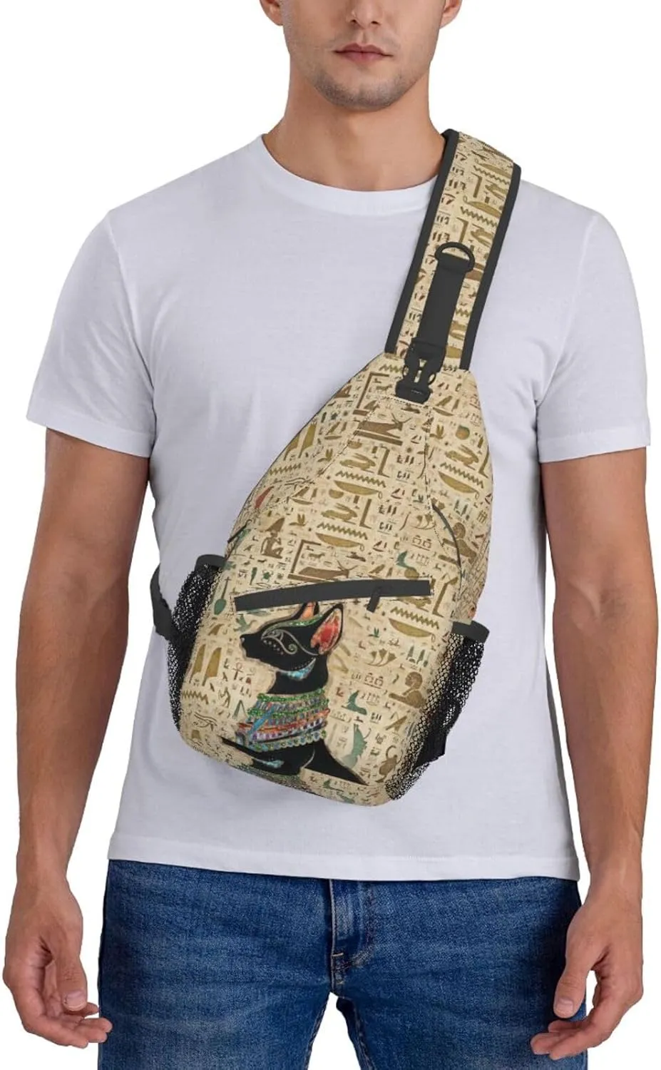 Egyptian Notes Crossbody Bag Hieroglyphs Shoulder Bag Backpack Ancient Egyptian Sling Bag Chest Casual Daypack