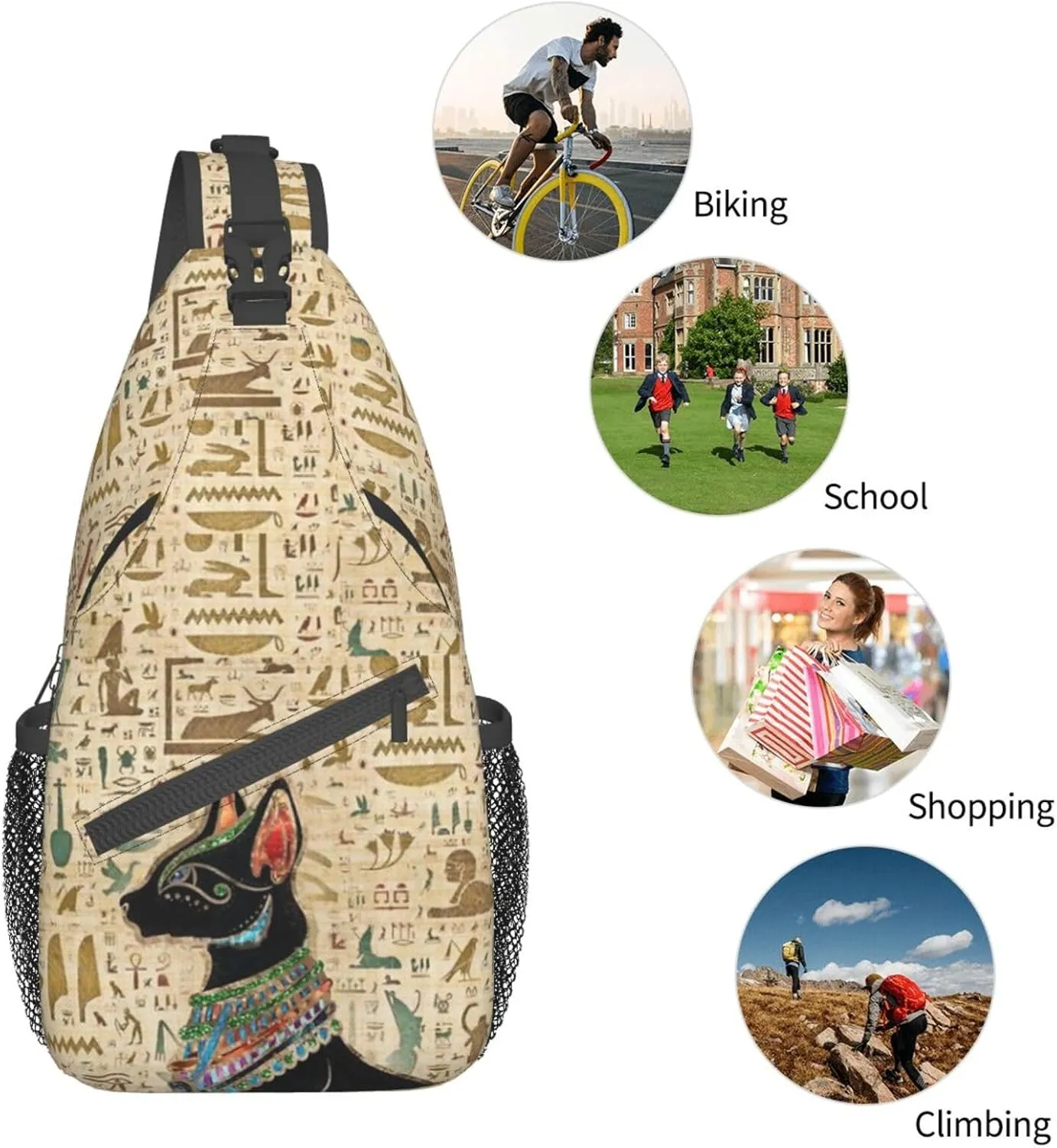 Egyptian Notes Crossbody Bag Hieroglyphs Shoulder Bag Backpack Ancient Egyptian Sling Bag Chest Casual Daypack