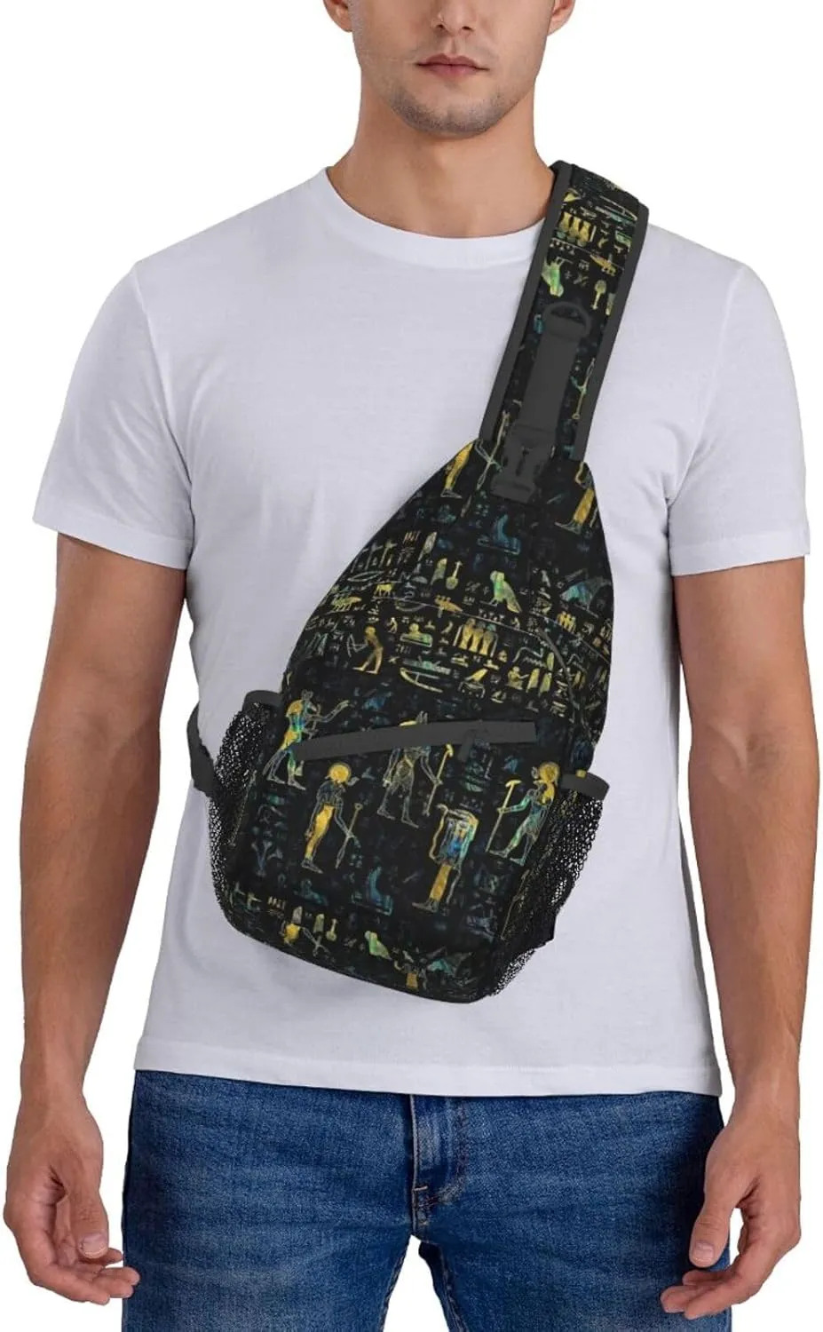 Egyptian Notes Crossbody Bag Hieroglyphs Shoulder Bag Backpack Ancient Egyptian Sling Bag Chest Casual Daypack