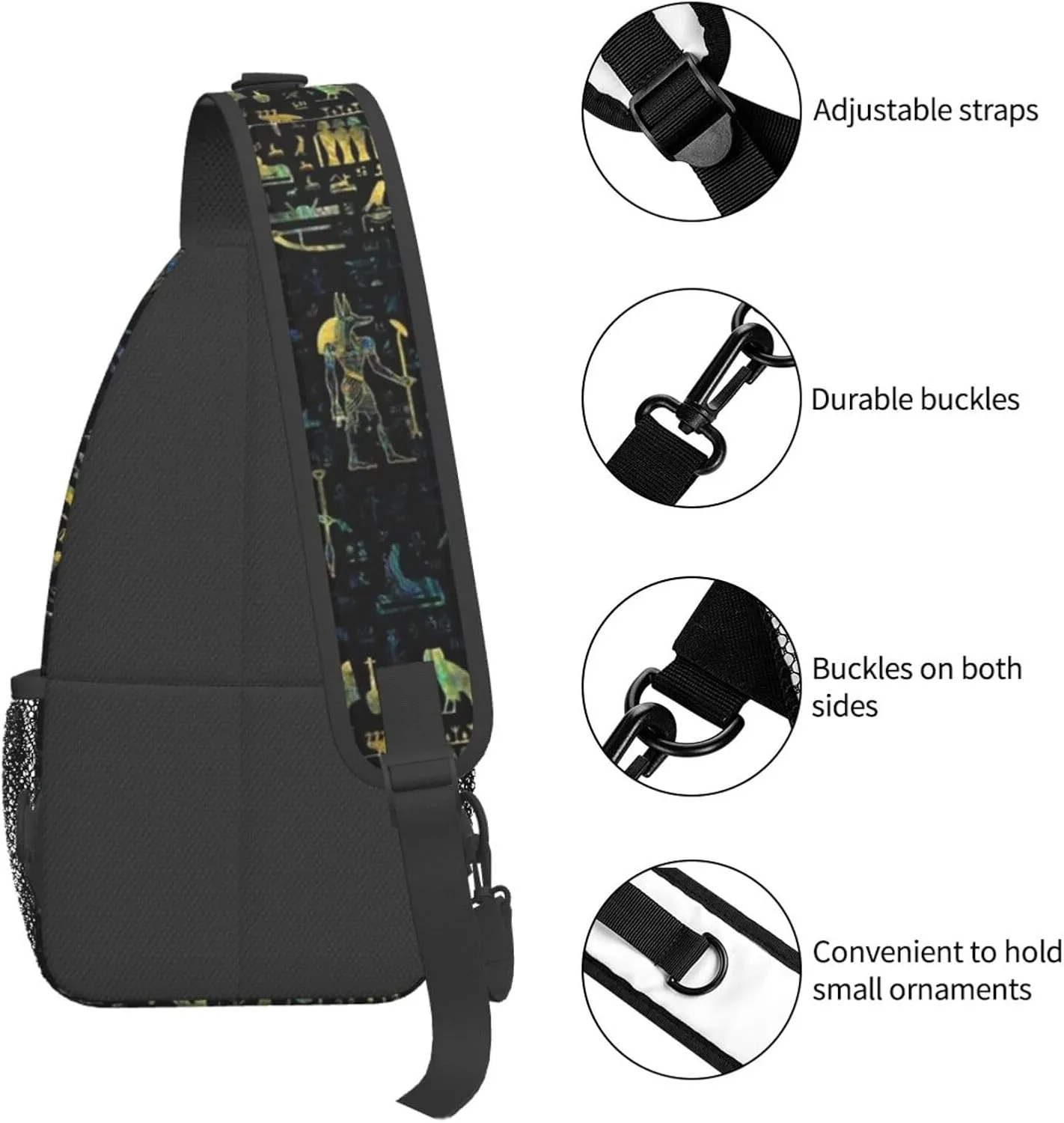 Egyptian Notes Crossbody Bag Hieroglyphs Shoulder Bag Backpack Ancient Egyptian Sling Bag Chest Casual Daypack