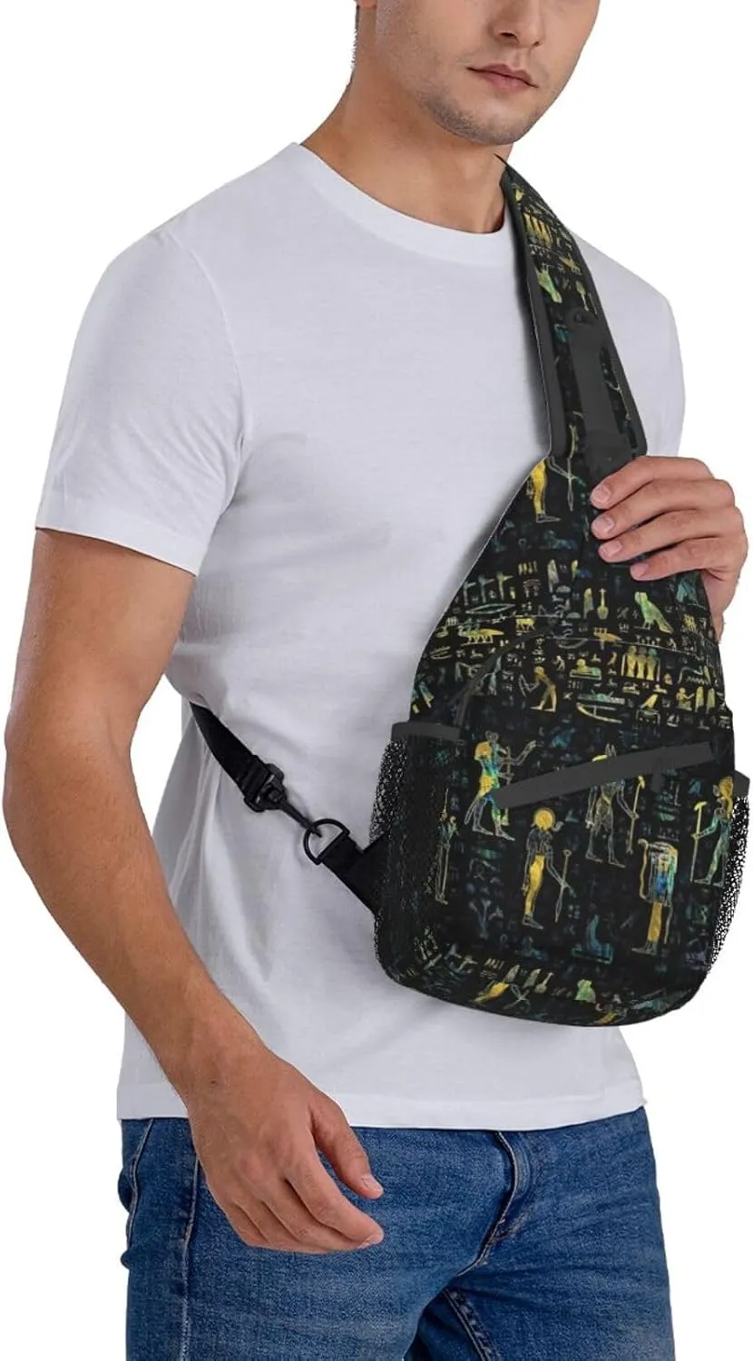 Egyptian Notes Crossbody Bag Hieroglyphs Shoulder Bag Backpack Ancient Egyptian Sling Bag Chest Casual Daypack