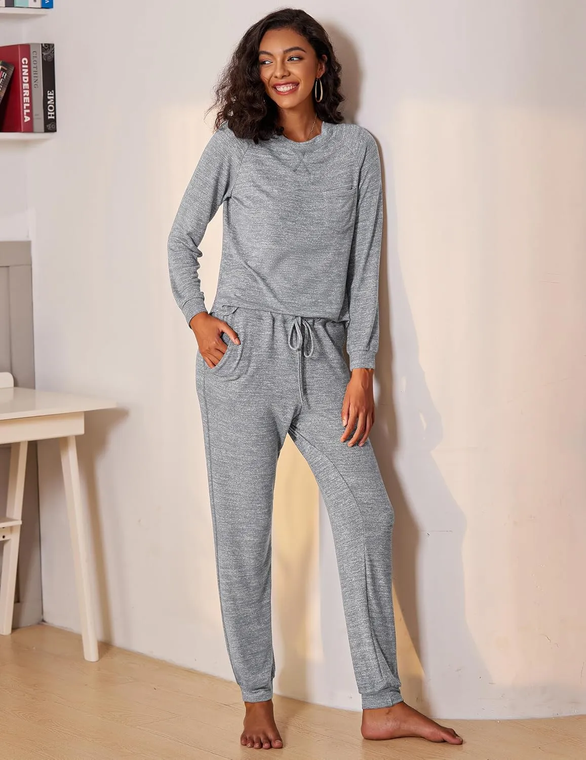 Ekouaer Womens Pajamas Set Long Sleeve Loungewear Soft Lounge Set Joggers with Pockets
