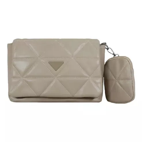Elegant Quilted Sling Bag with Mini Pouch (Beige)