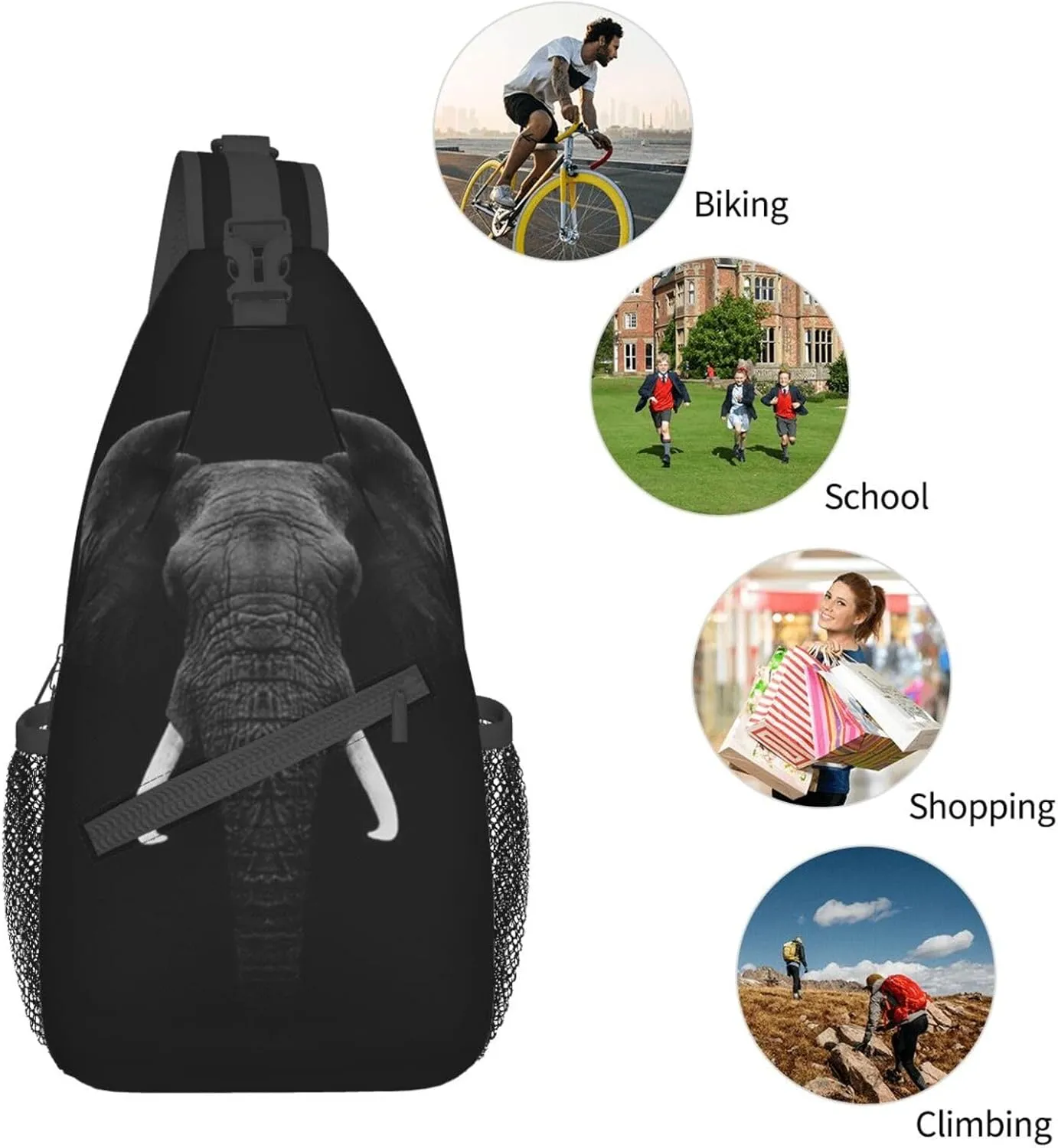 Elephant Crossbody Bag Animal Shoulder Bag Backpack Cute Sling Bag Chest Casual Daypack for Outdoor
