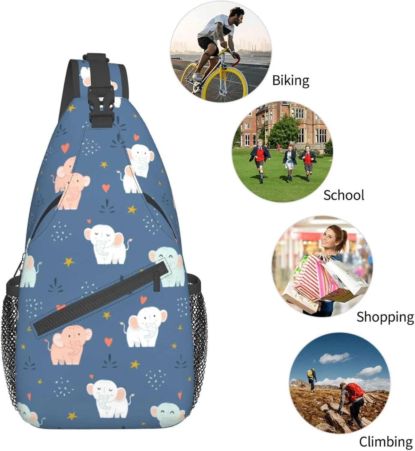 Elephant Crossbody Bag Animal Shoulder Bag Backpack Cute Sling Bag Chest Casual Daypack for Outdoor