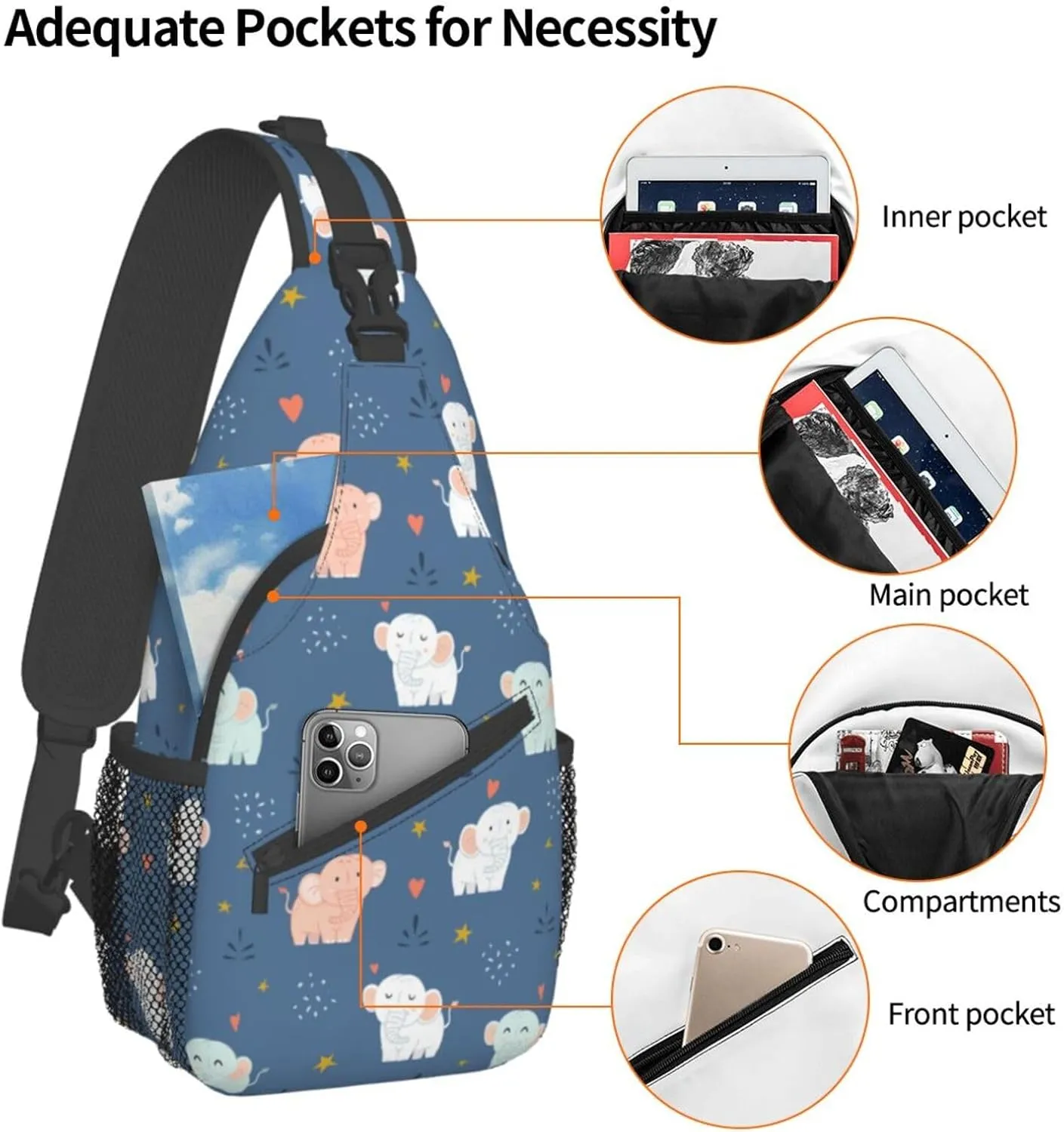 Elephant Crossbody Bag Animal Shoulder Bag Backpack Cute Sling Bag Chest Casual Daypack for Outdoor