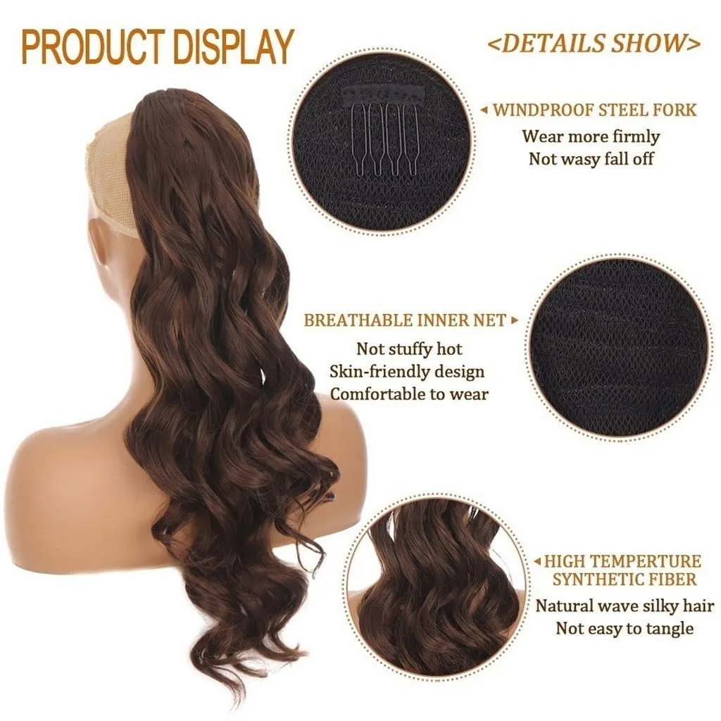ENGENDER Hair Bun 20inches Long Wavy Drawstring Ponytail Faux Wig Women Claw Clip Hair Extension Ponytail Hair Extensions Hair Bun Hair Piece(01)