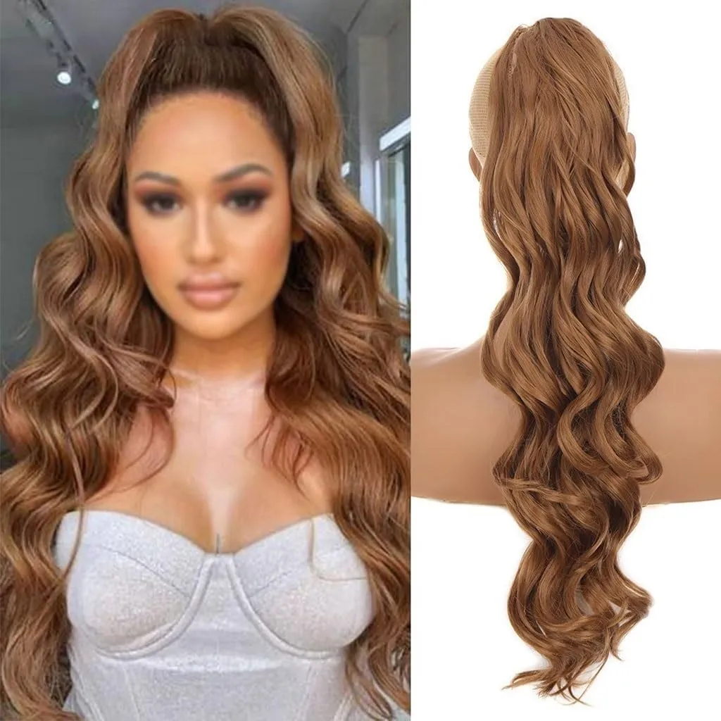 ENGENDER Hair Bun 20inches Long Wavy Drawstring Ponytail Faux Wig Women Claw Clip Hair Extension Ponytail Hair Extensions Hair Bun Hair Piece(01)