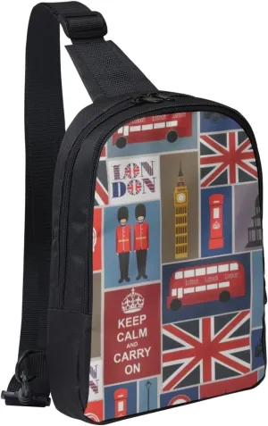 England Symbols Crossbody Backpack Travel Hiking Daypack Small Chest Bag For Women Men Outdoor Sports, Black
