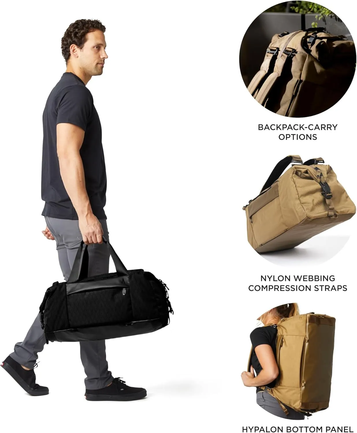 Errant Modular Duffel Bag Jet Black X-Pac – 35L Weekender, Travel Duffel Backpack, Waterproof, Ventilated Wet/Dry Compartment