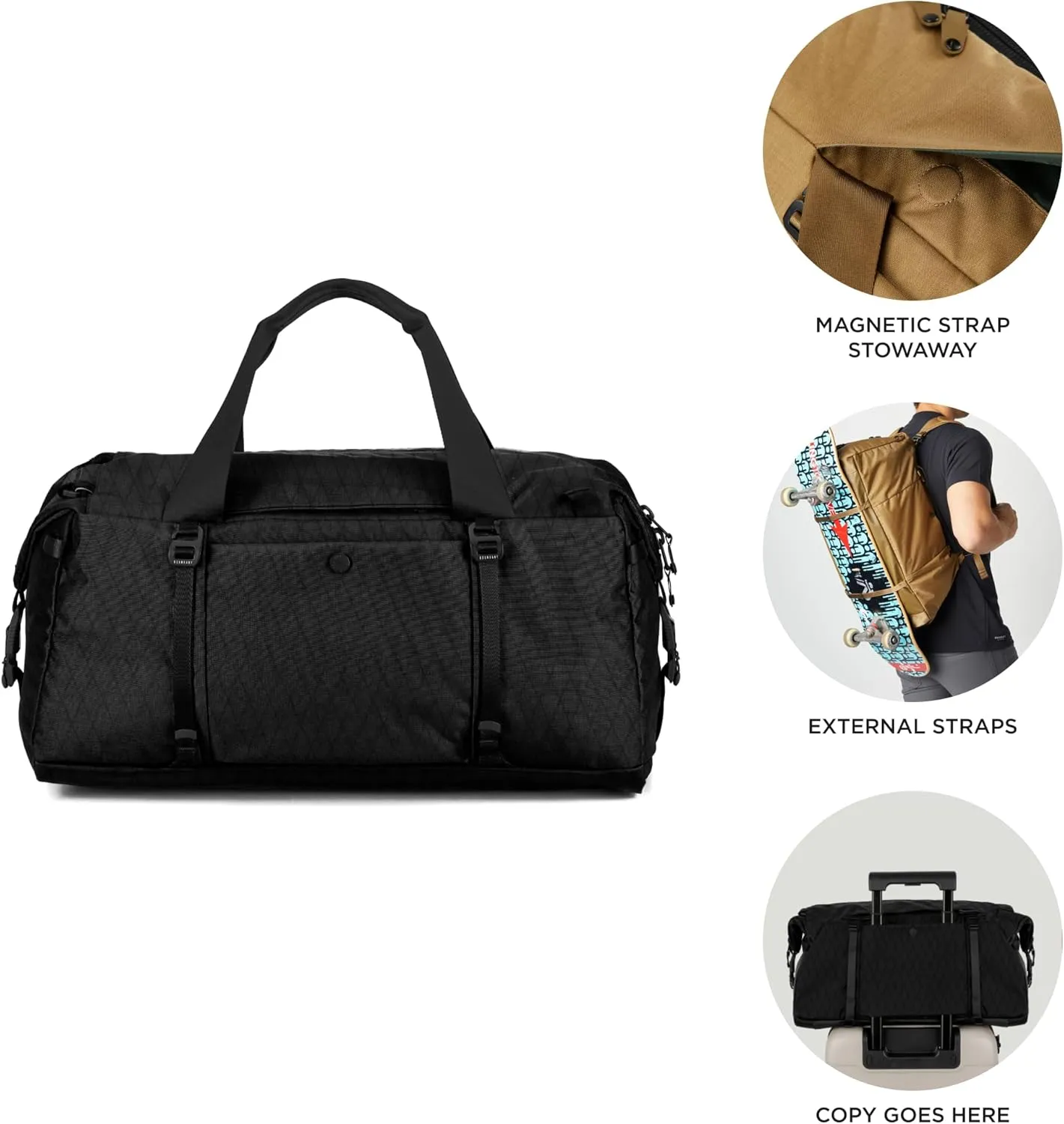 Errant Modular Duffel Bag Jet Black X-Pac – 35L Weekender, Travel Duffel Backpack, Waterproof, Ventilated Wet/Dry Compartment