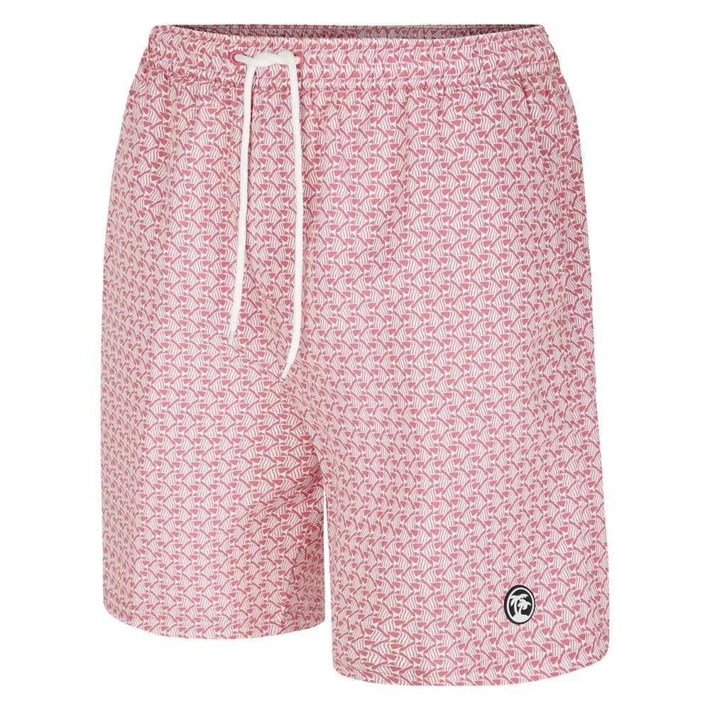 Espionage Geometric Fish Print Beach Short For Men in Mauve/White, 2XL-8XL