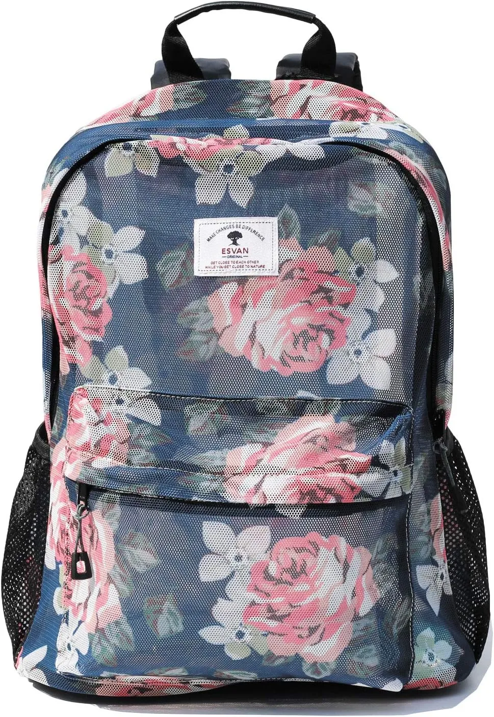 ESVAN Original Print Mesh Backpack Semi-Transparent Sackpack See Through Beach Bag Daypack Multi-Purpose Women Men Unisex