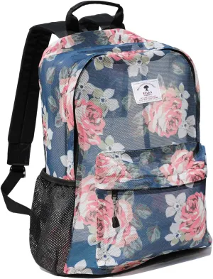 ESVAN Original Print Mesh Backpack Semi-Transparent Sackpack See Through Beach Bag Daypack Multi-Purpose Women Men Unisex