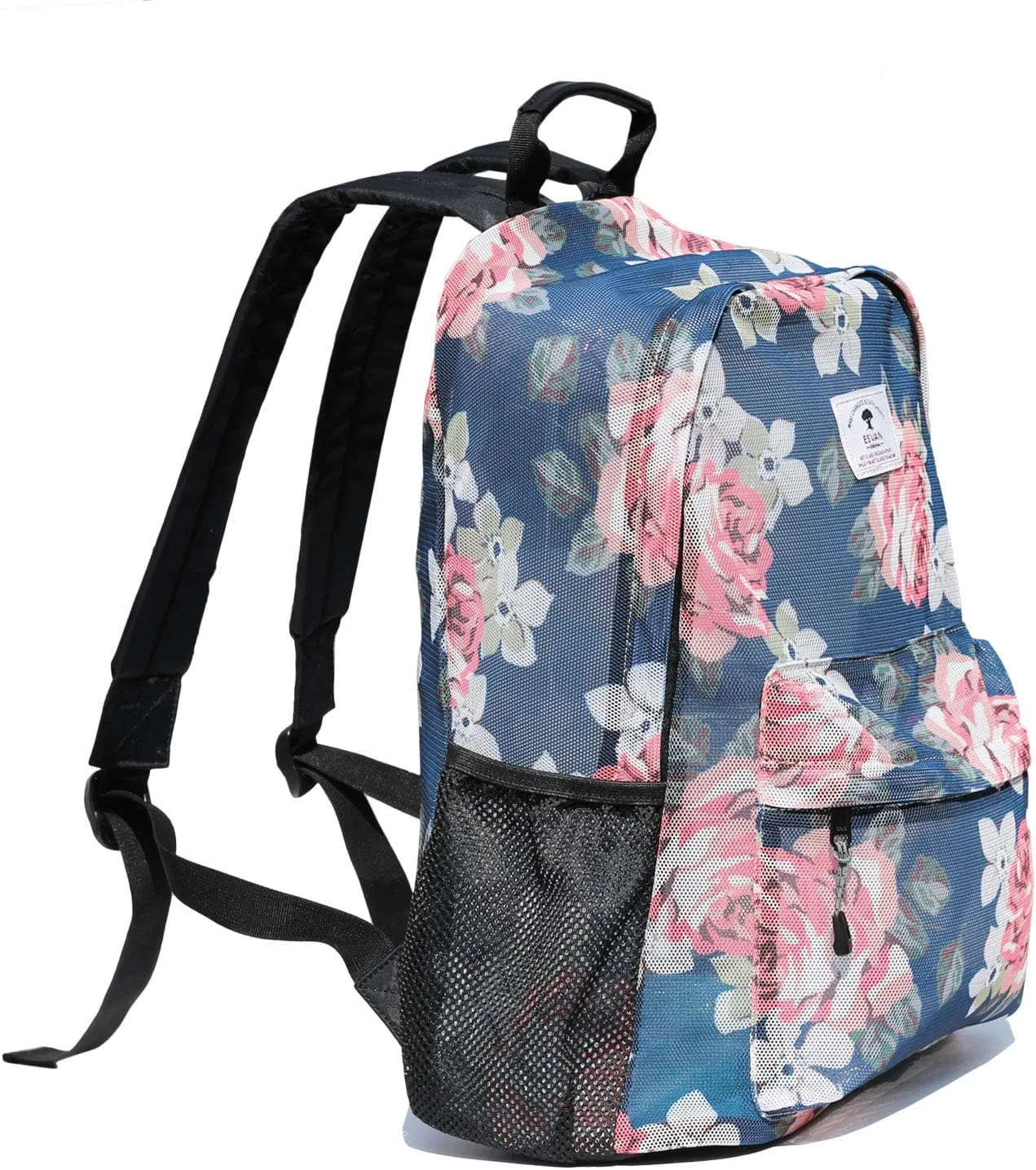 ESVAN Original Print Mesh Backpack Semi-Transparent Sackpack See Through Beach Bag Daypack Multi-Purpose Women Men Unisex