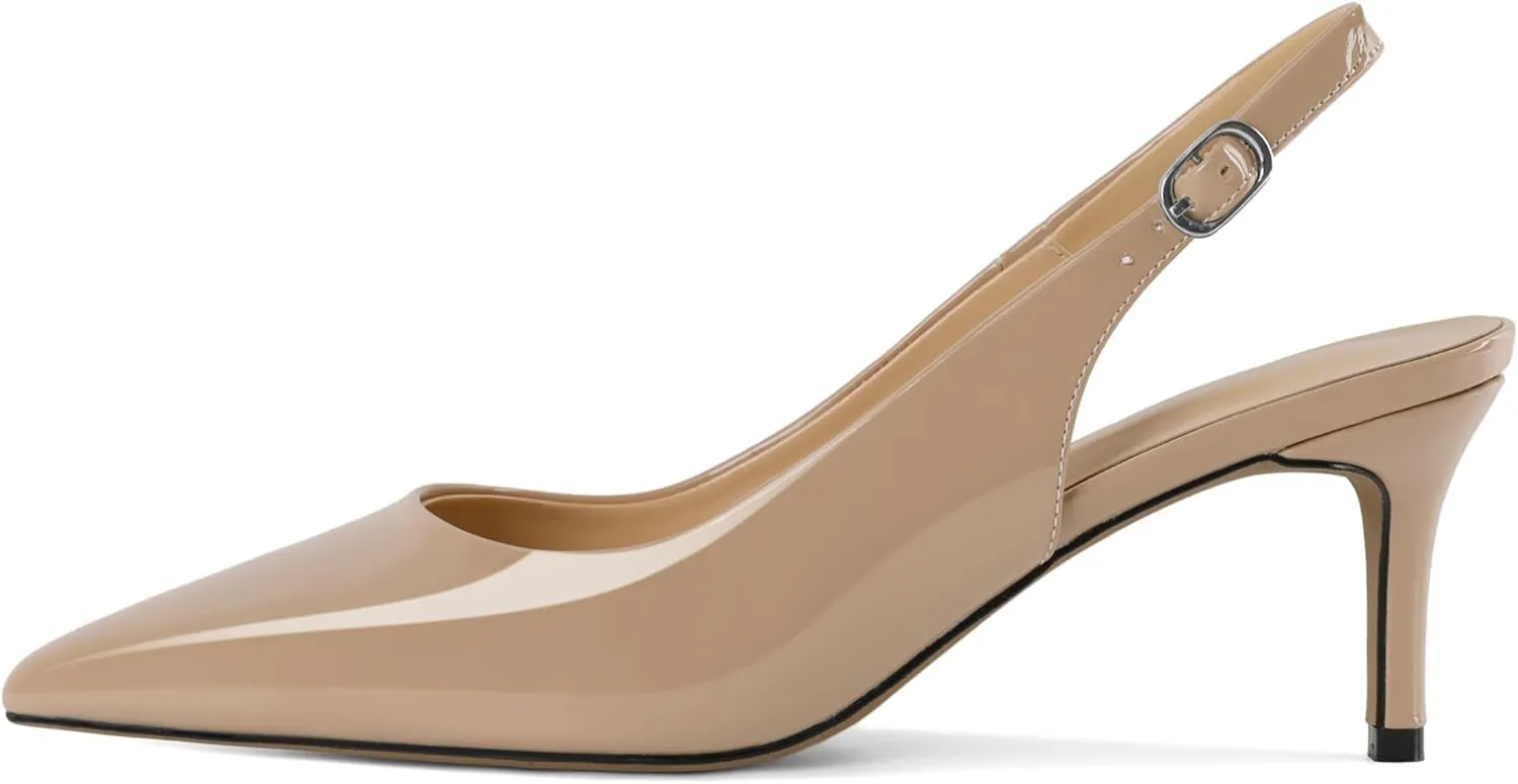 Esvowido Slingback Kitten Heels for Women 2.5 Inch Closed Pointed Toe Pumps Wedding Party Beaded Dress Shoes