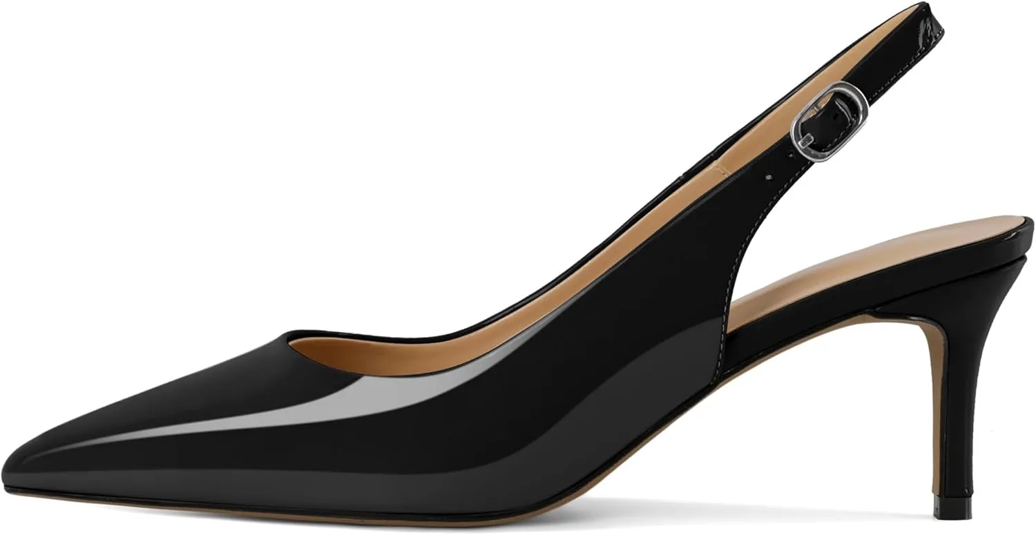 Esvowido Slingback Kitten Heels for Women 2.5 Inch Closed Pointed Toe Pumps Wedding Party Beaded Dress Shoes