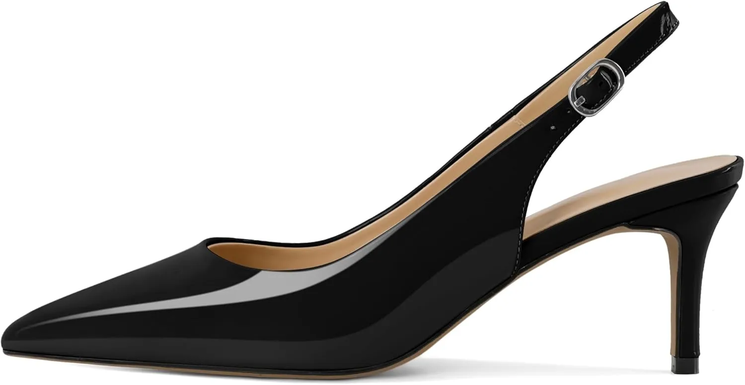 Esvowido Slingback Kitten Heels for Women 2.5 Inch Closed Pointed Toe Pumps Wedding Party Beaded Dress Shoes