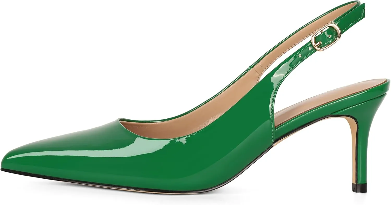 Esvowido Slingback Kitten Heels for Women 2.5 Inch Closed Pointed Toe Pumps Wedding Party Beaded Dress Shoes