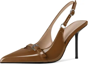 Esvowido Womens Slingback High Heels Pumps Slip-on Closed Pointed Toe Pumps Stiletto Slingback Heels Shoes Patent Leather Dress High Heels for Women