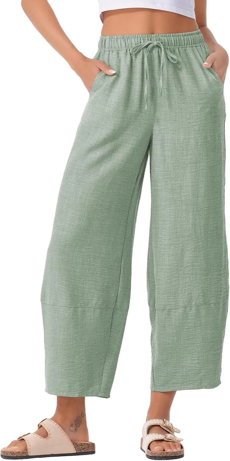 EVALESS Womens Baggy Wide Leg Pants Casual Drawstring Elastic Waisted Palazzo Harem Trousers with Pockets