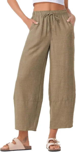 EVALESS Womens Baggy Wide Leg Pants Casual Drawstring Elastic Waisted Palazzo Harem Trousers with Pockets