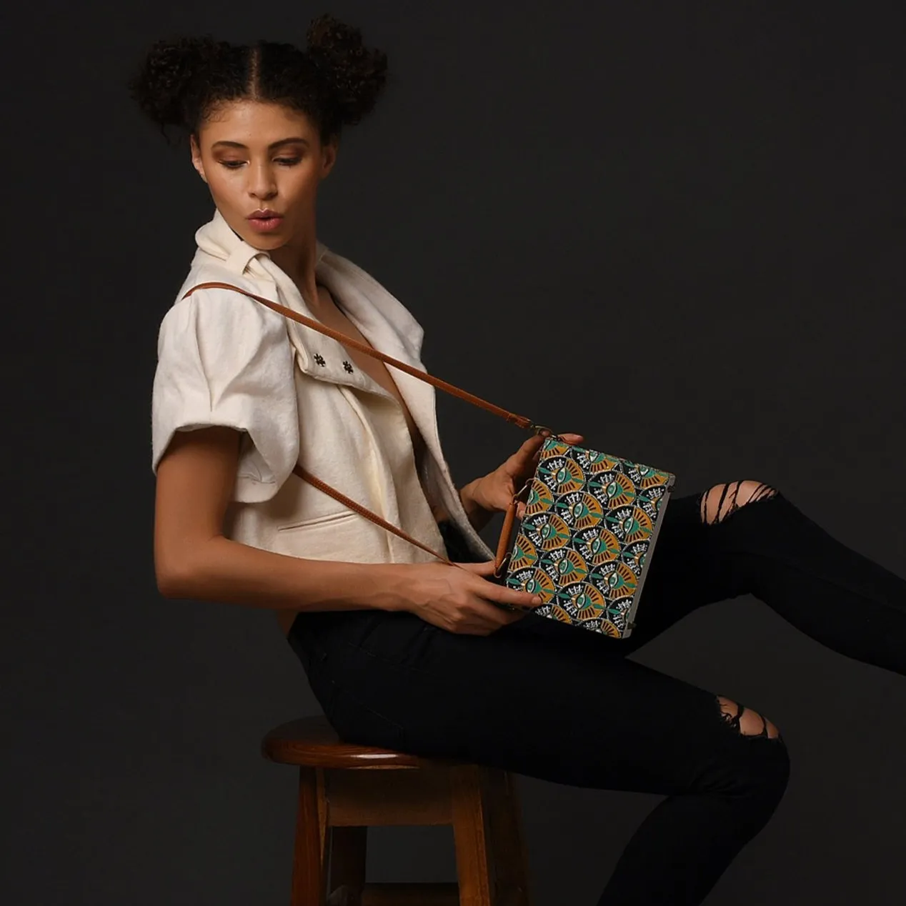 Evil Eye Hand Painted Sling Bag For Women