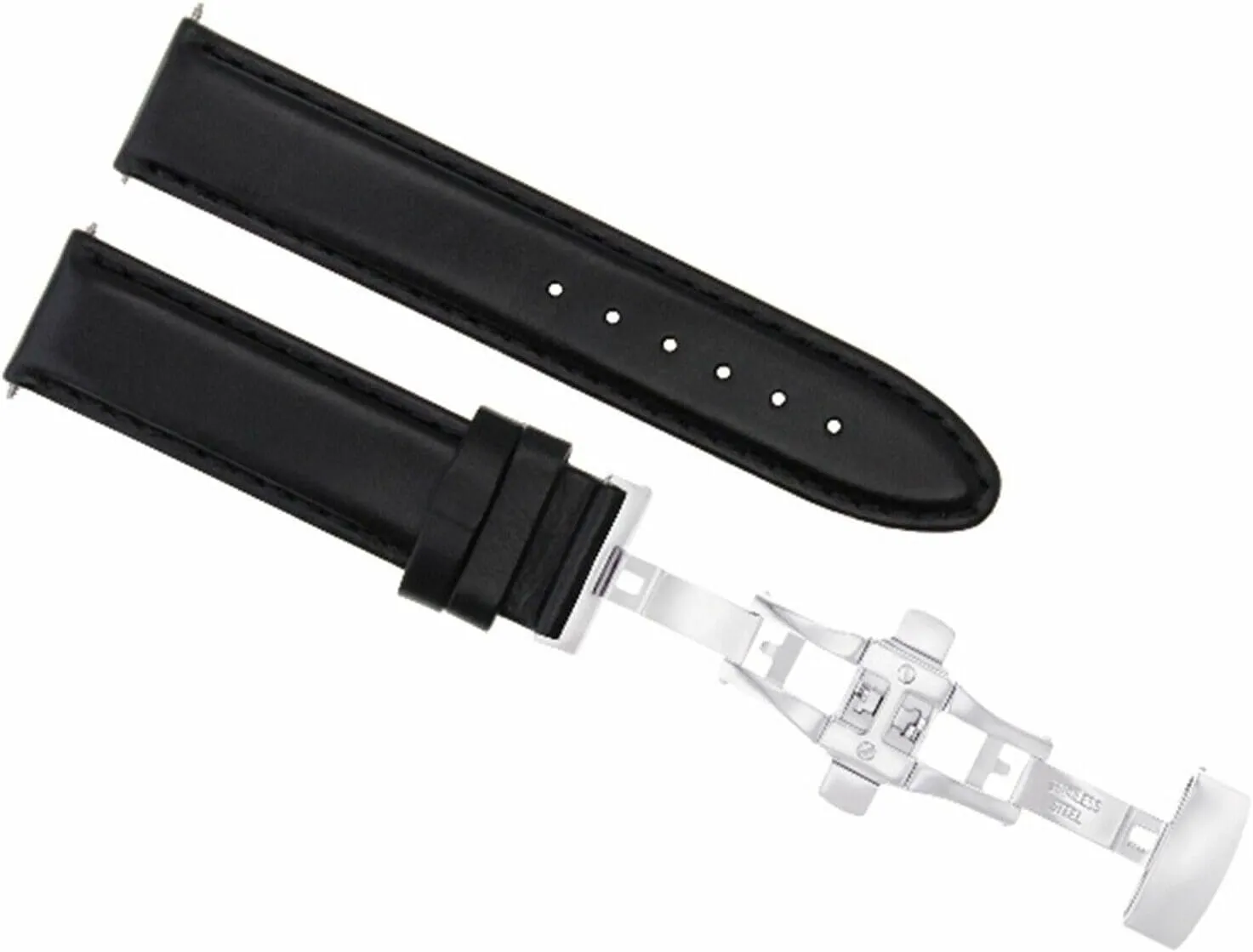 Ewatchparts 20mm Smooth Leather Watch Band Strap Deployment Clasp Black Compatible With Chopard Black