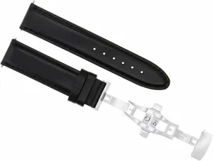 Ewatchparts 22mm Leather Watch Band Strap Smooth Clasp Compatible With Raymond Weil Freelancer Chrono Black