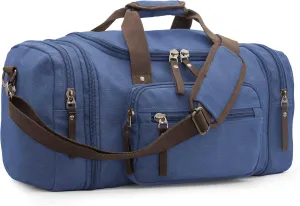 Expandable 60L Large Capacity Canvas Travel Bag With Adjustable Shoulder Strap Big Heavy Duty Crossbody Weekend Bag Travel Tote Carry On Luggage (Blue)