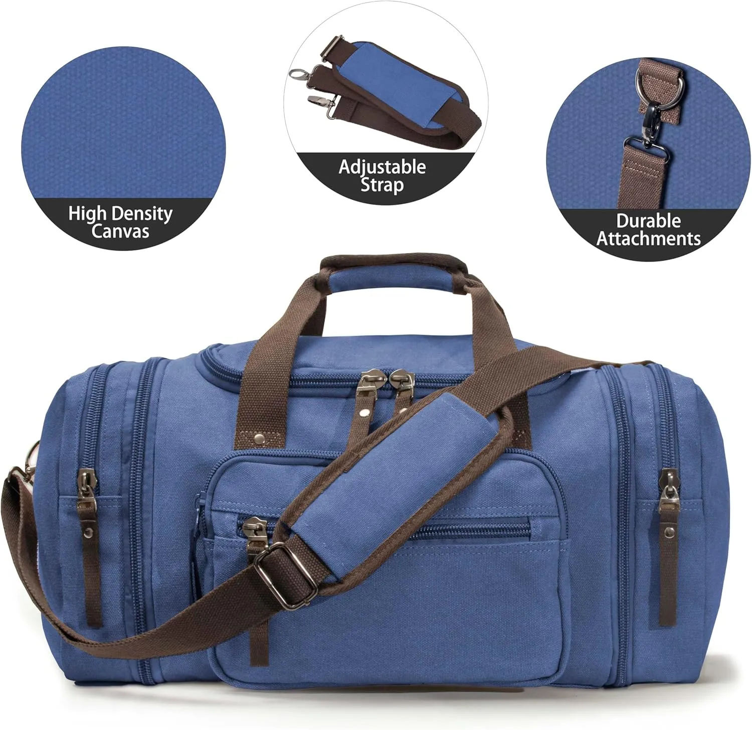 Expandable 60L Large Capacity Canvas Travel Bag With Adjustable Shoulder Strap Big Heavy Duty Crossbody Weekend Bag Travel Tote Carry On Luggage (Blue)