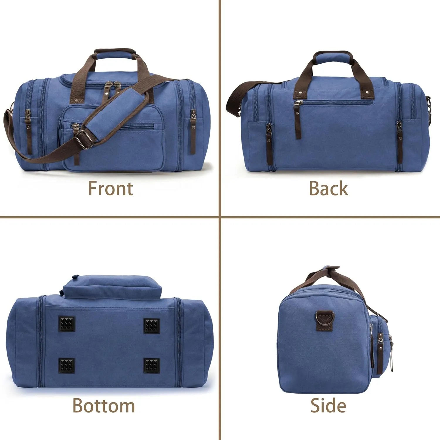 Expandable 60L Large Capacity Canvas Travel Bag With Adjustable Shoulder Strap Big Heavy Duty Crossbody Weekend Bag Travel Tote Carry On Luggage (Blue)