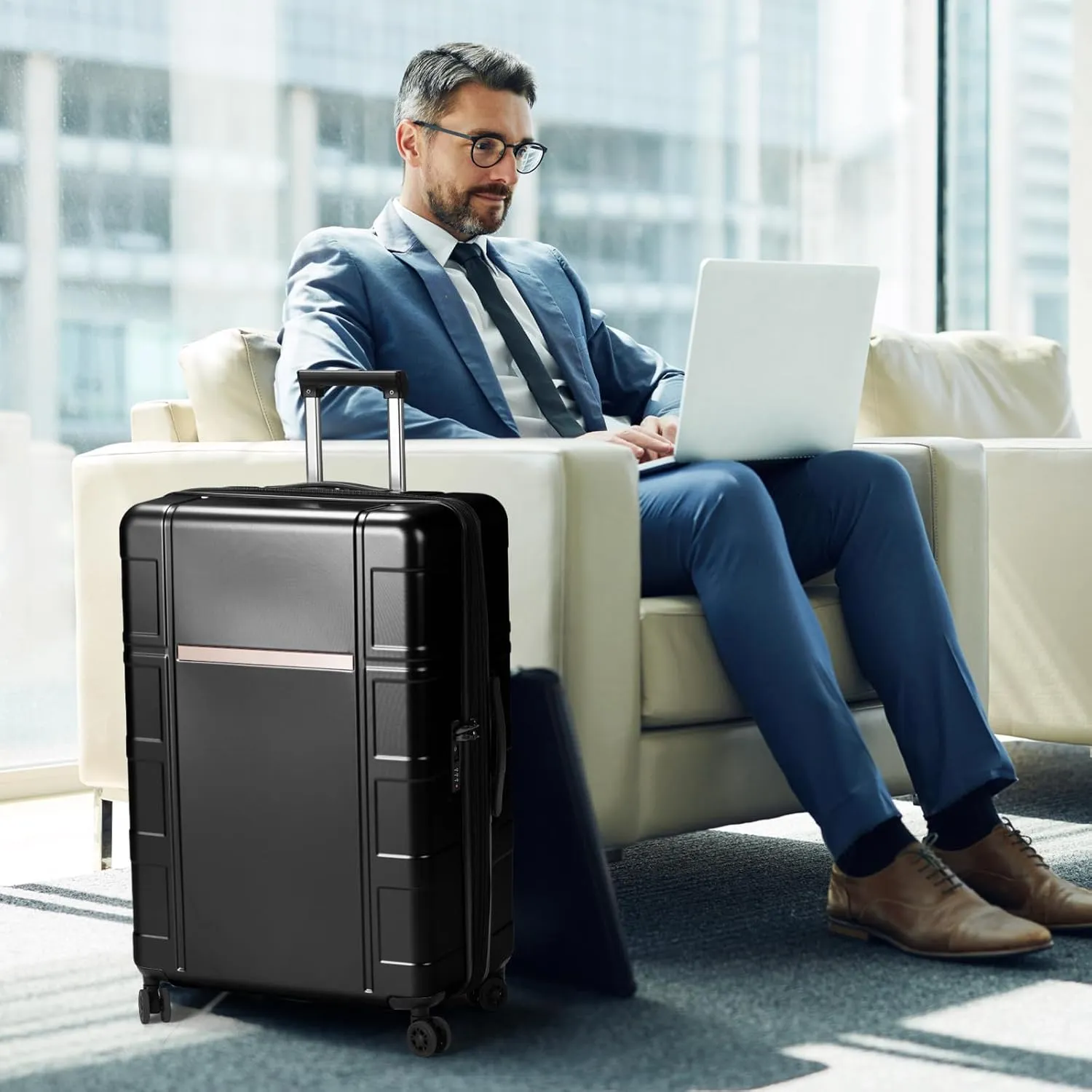 Expandable Carry on Luggage 22x14x9 Airline Approved, ABS PC HardShell Small Suitcase with Wheels, Waterproof Durable Carry on Suitcase with TSA Lock for Travel Business - Black, 20In