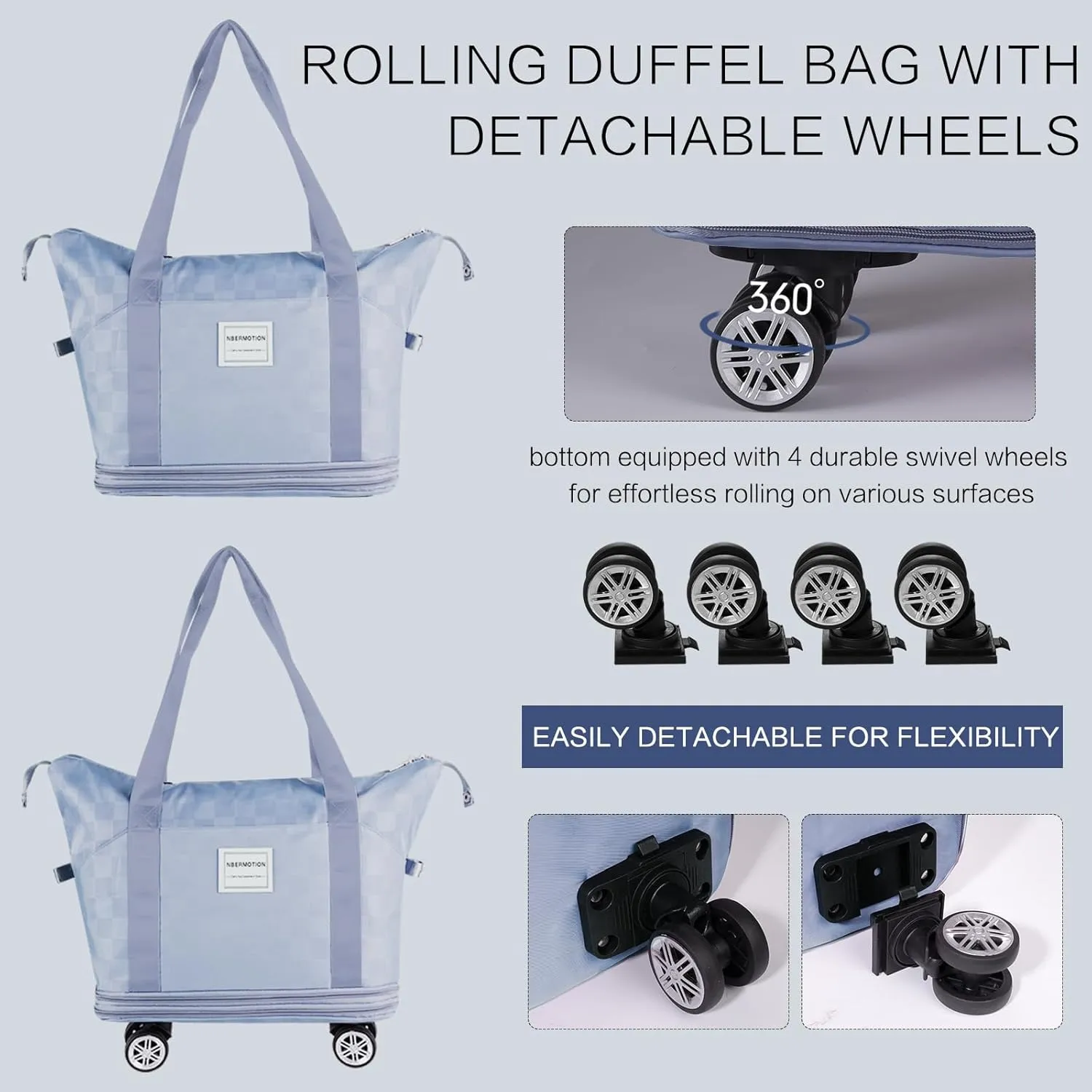 Expandable Rolling Duffle Bag - Large Carry-On With Spinner Wheels, Foldable Weekend Travel Bag, 28-58L Capacity(Blue)