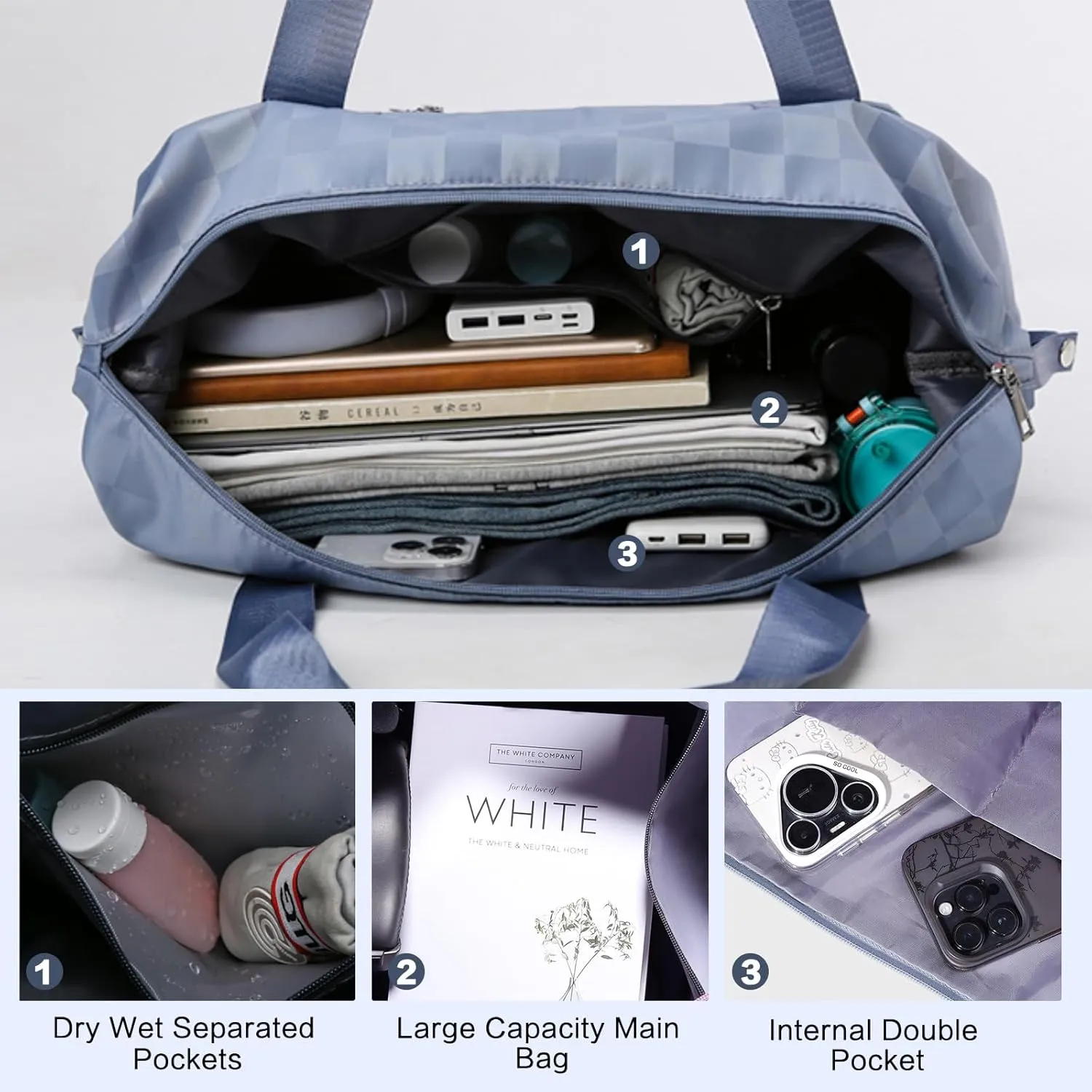 Expandable Rolling Duffle Bag - Large Carry-On With Spinner Wheels, Foldable Weekend Travel Bag, 28-58L Capacity(Blue)