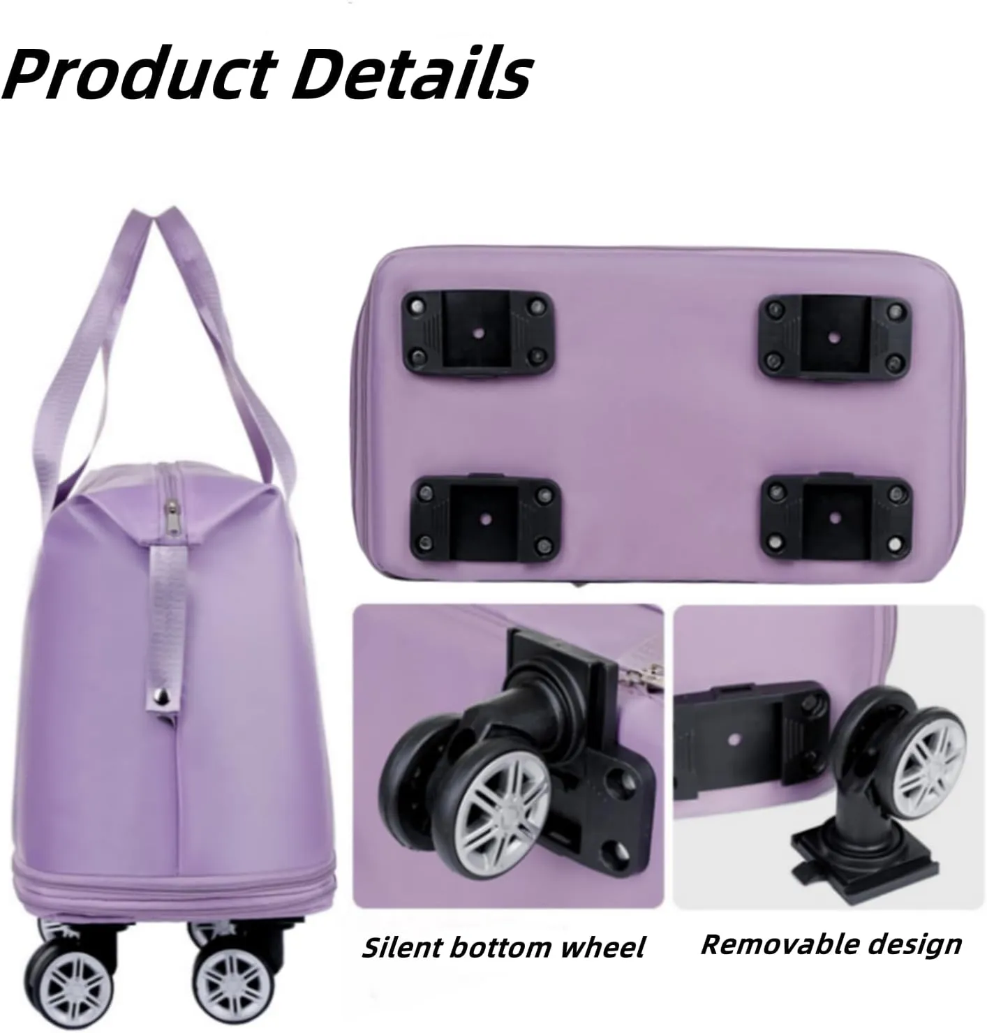 Expandable Travel Bag, Travel Tote Bag with Trolley Sleeve, Extra Duffel Bag with Removable Wheels, Foldable Suitcase for Outdoor Action, Overnight Weekend (Pink)