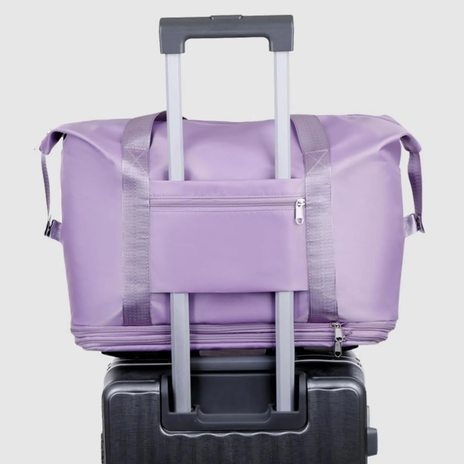 Expandable Travel Bag, Travel Tote Bag with Trolley Sleeve, Extra Duffel Bag with Removable Wheels, Foldable Suitcase for Outdoor Action, Overnight Weekend (Pink)