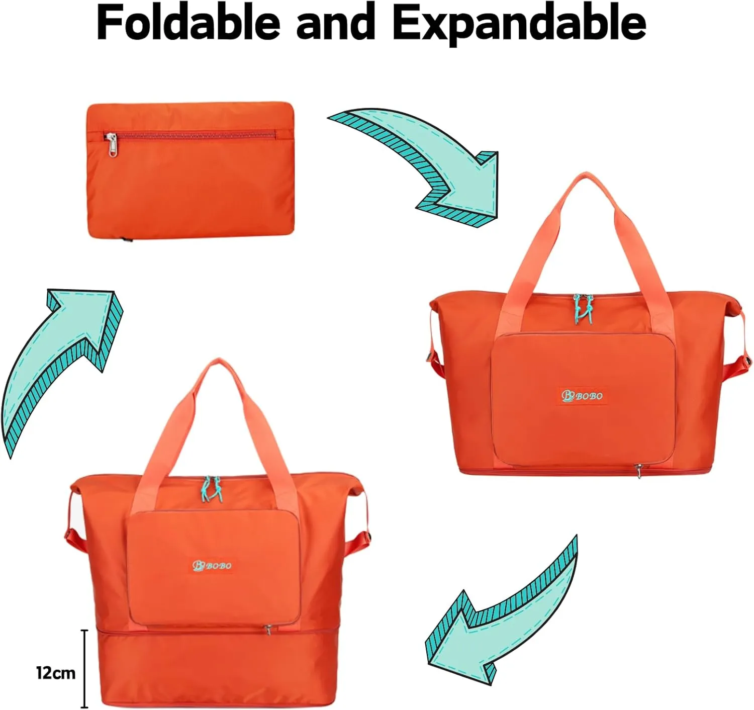 Expandable Travel Duffle Bag for Women Men, Lightweight Foldable Travel Tote Bags Gym Bag, Large Waterproof Carry On Weekender Overnight Bag with Wet Pocket for Workout, Fitness, Shopping Wine Red