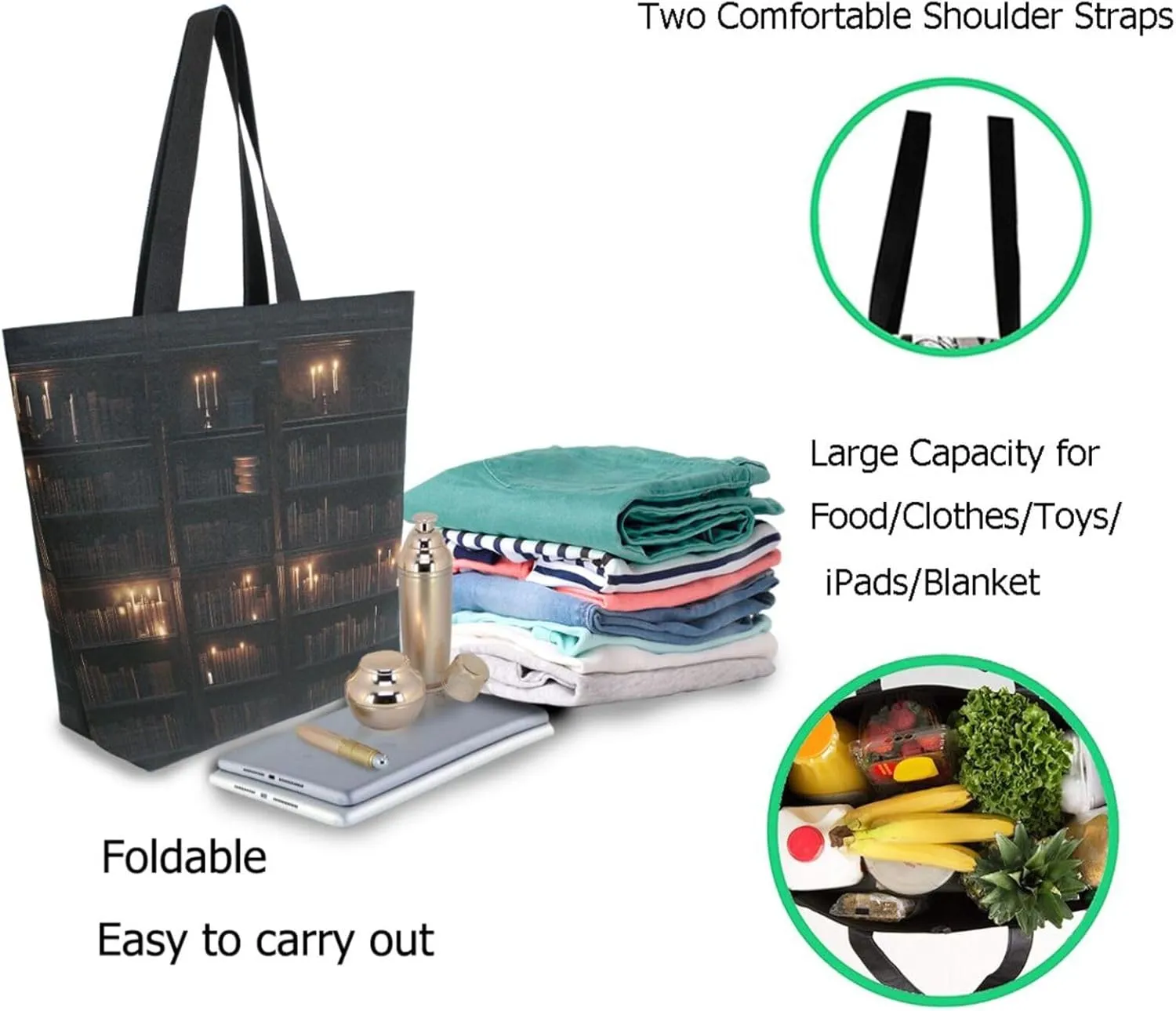 Extra Large Shoulder Gym Tote Bag, Rero Multi-storied Books Bookshelf Library Canvas Handle Bag for Yoga Weekender Picnic Beach Travel Kitchen Reusable Market Grocery Shopping