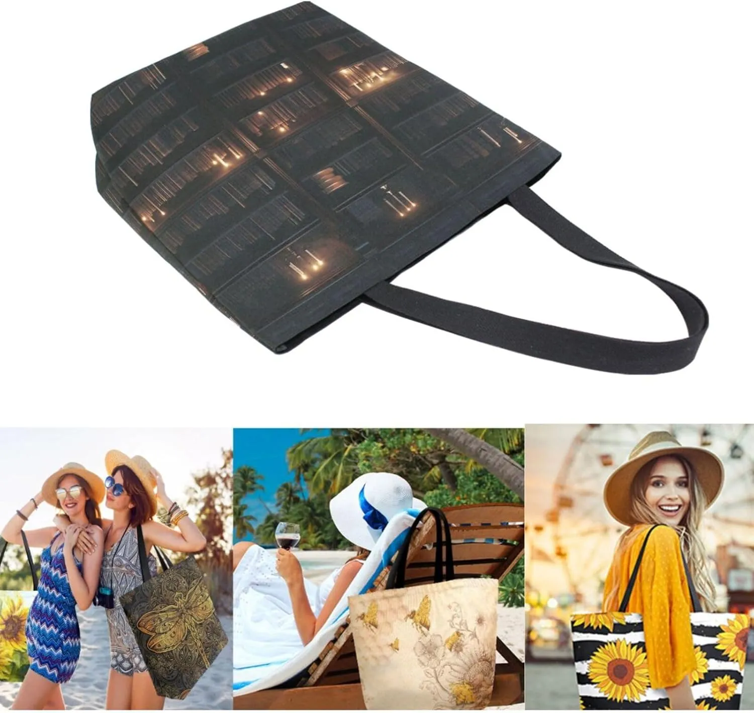 Extra Large Shoulder Gym Tote Bag, Rero Multi-storied Books Bookshelf Library Canvas Handle Bag for Yoga Weekender Picnic Beach Travel Kitchen Reusable Market Grocery Shopping