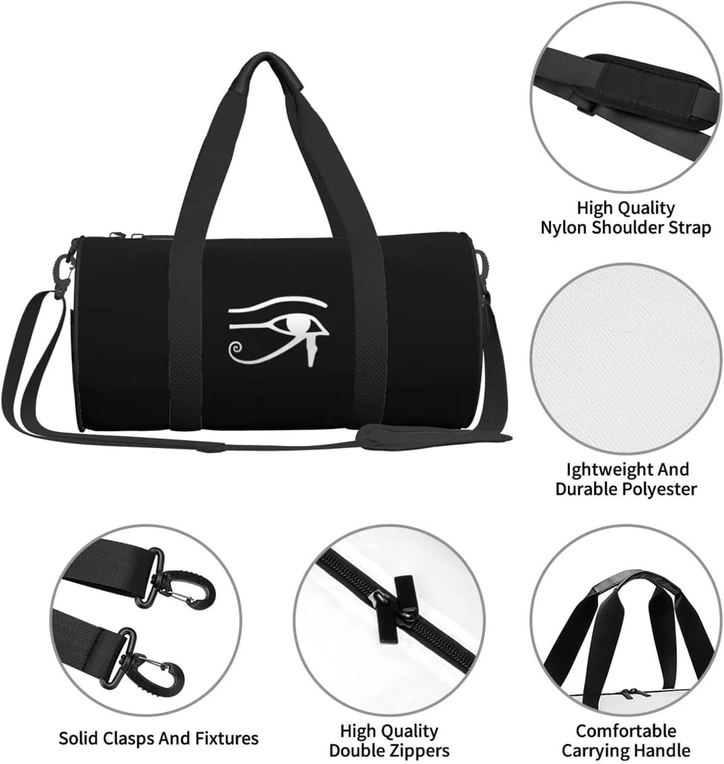 Eye Of Ra Horus Egyptian God Travel Luggage Duffel Bag Sports Rolling Foldable Duffel Bag, Black