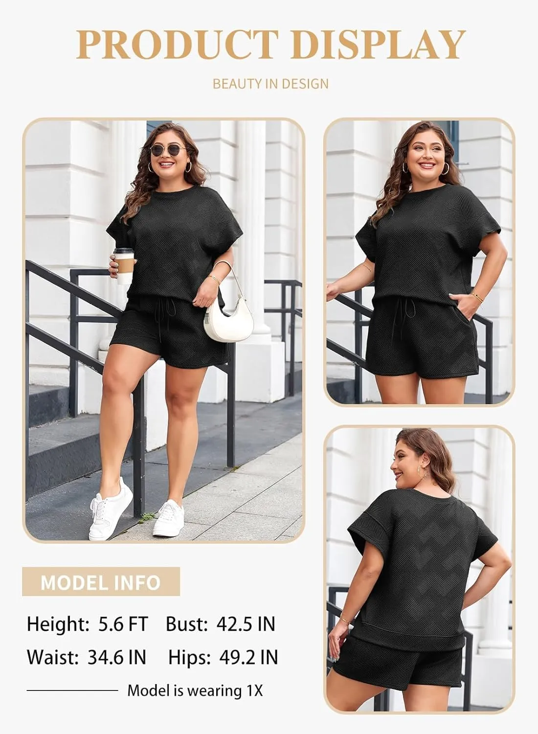 Eytino Women Plus Size 2 Piece Outfits Sweatsuit Short Sleeve Pullover Tops and Drawstring Shorts Pants(1X-5X)