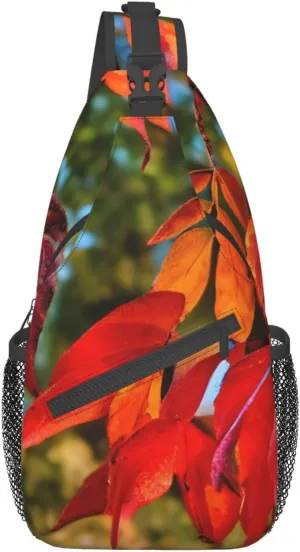 Fall Red Leaves and Fruits Crossbody Bags Sling Backpackï¼ŒMultipurpose Cross body Shoulder Bag for Men and Women Chest Bag Travel Hiking Daypack