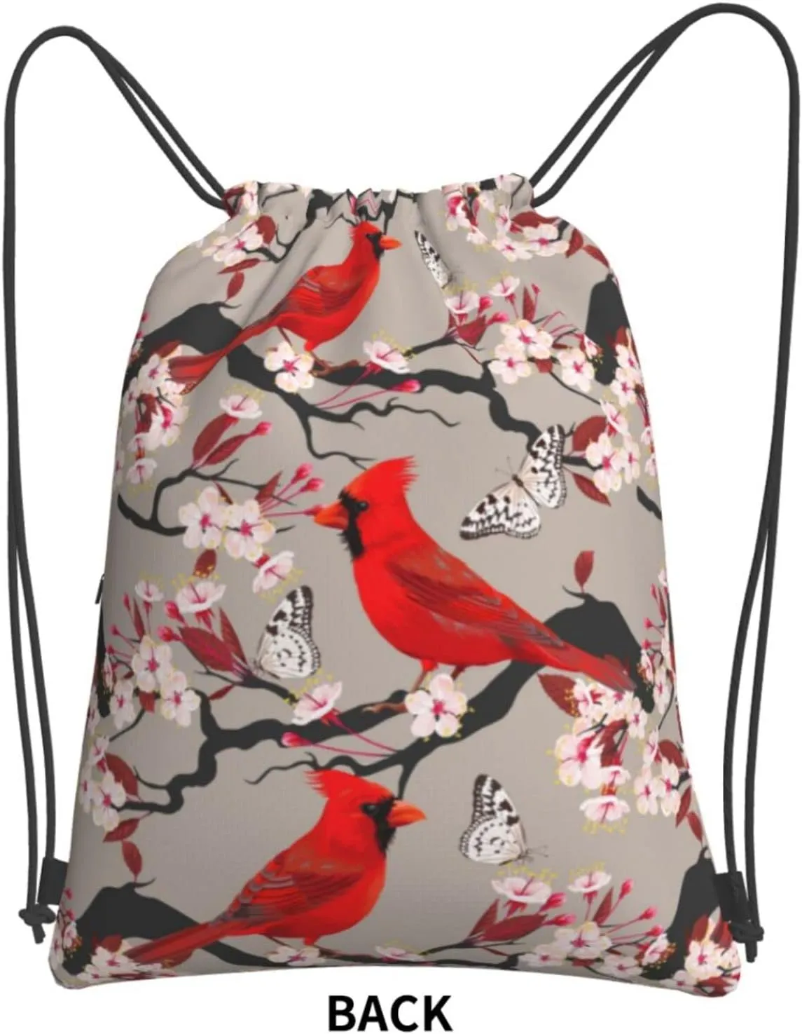 Famame Cardinal And Blooming Cherry Drawstring Backpack String Bag Sackpack For Gym Shopping Beach Sport Yoga
