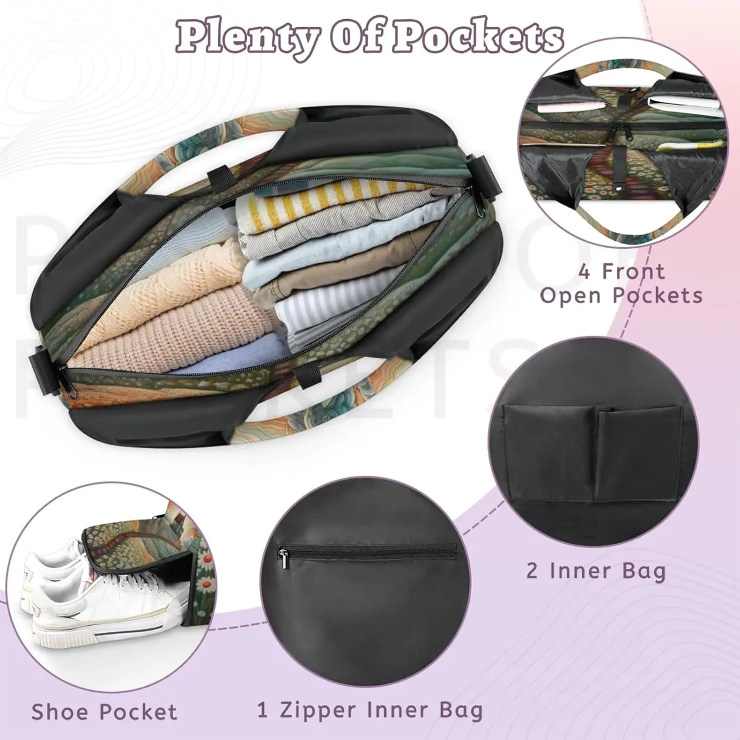 Fantasy Farm Flowers Gym Bag Yoga Mat Tote for Women with Shoes Compartment Lightweight Duffle Travel Carrier Wet Dry Storage Pockets Adjustable Pilates Mats Shoulder Bags for Sport Swim