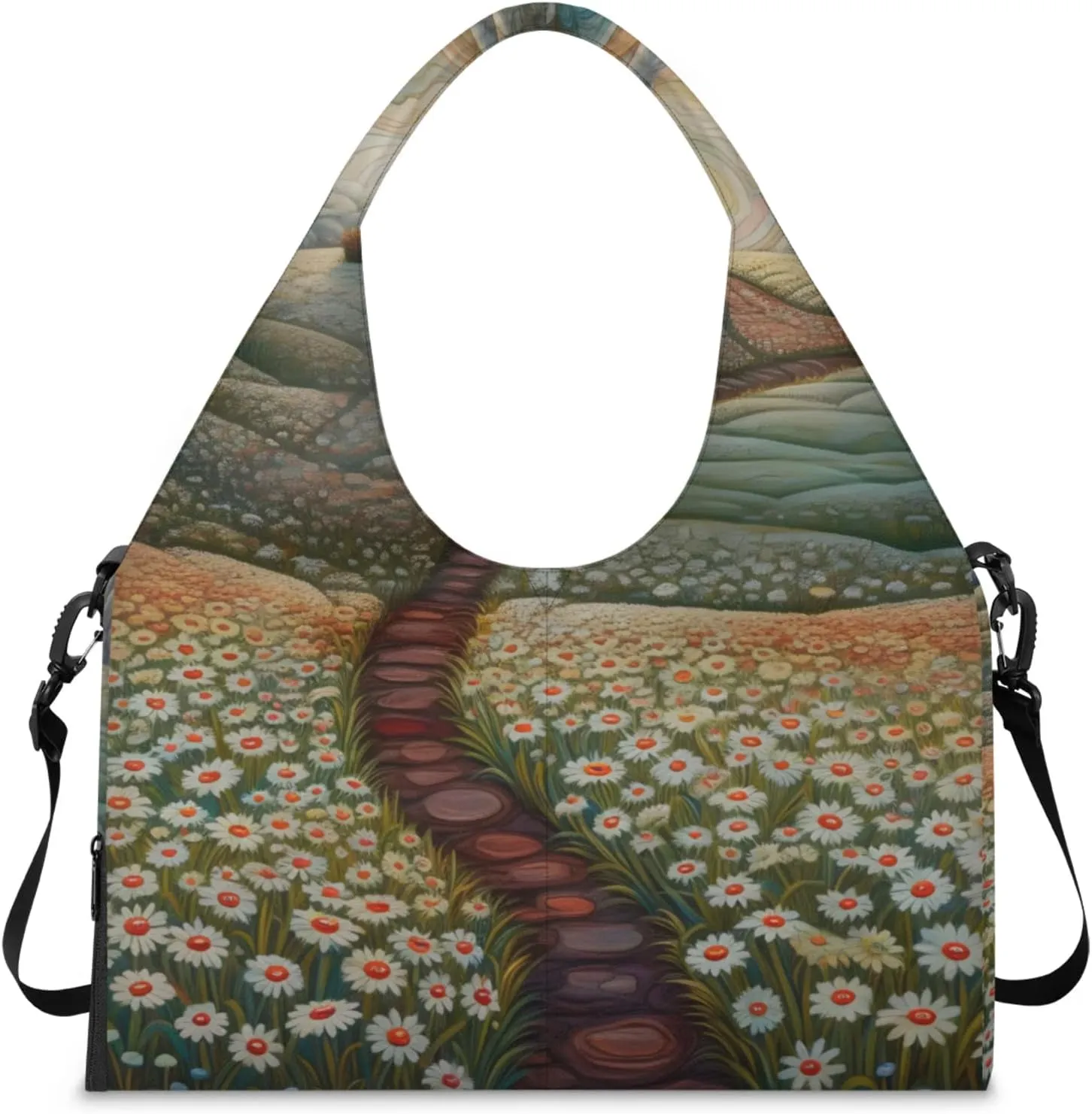 Fantasy Farm Flowers Gym Bag Yoga Mat Tote for Women with Shoes Compartment Lightweight Duffle Travel Carrier Wet Dry Storage Pockets Adjustable Pilates Mats Shoulder Bags for Sport Swim
