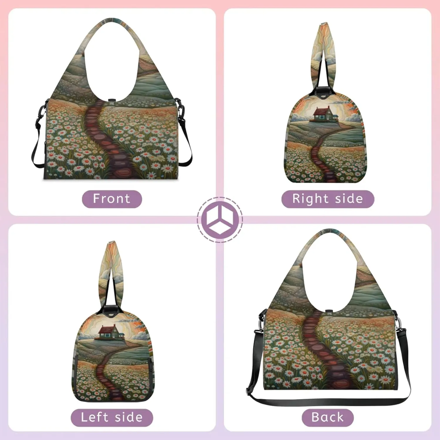 Fantasy Farm Flowers Gym Bag Yoga Mat Tote for Women with Shoes Compartment Lightweight Duffle Travel Carrier Wet Dry Storage Pockets Adjustable Pilates Mats Shoulder Bags for Sport Swim